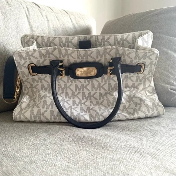 Michael Kors MK Monogram Satchel with Chain Strap Detail - Picture 1 of 12